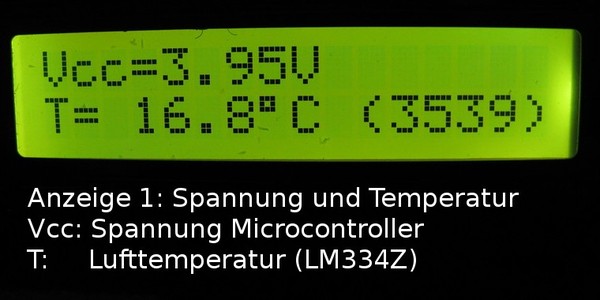 Anzeige 1: Temperatur und interne Spannung